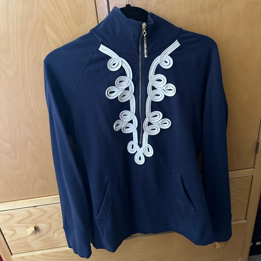 Lilly Pulitzer, 3/4 zip, navy lightweight sweat sweatshirt